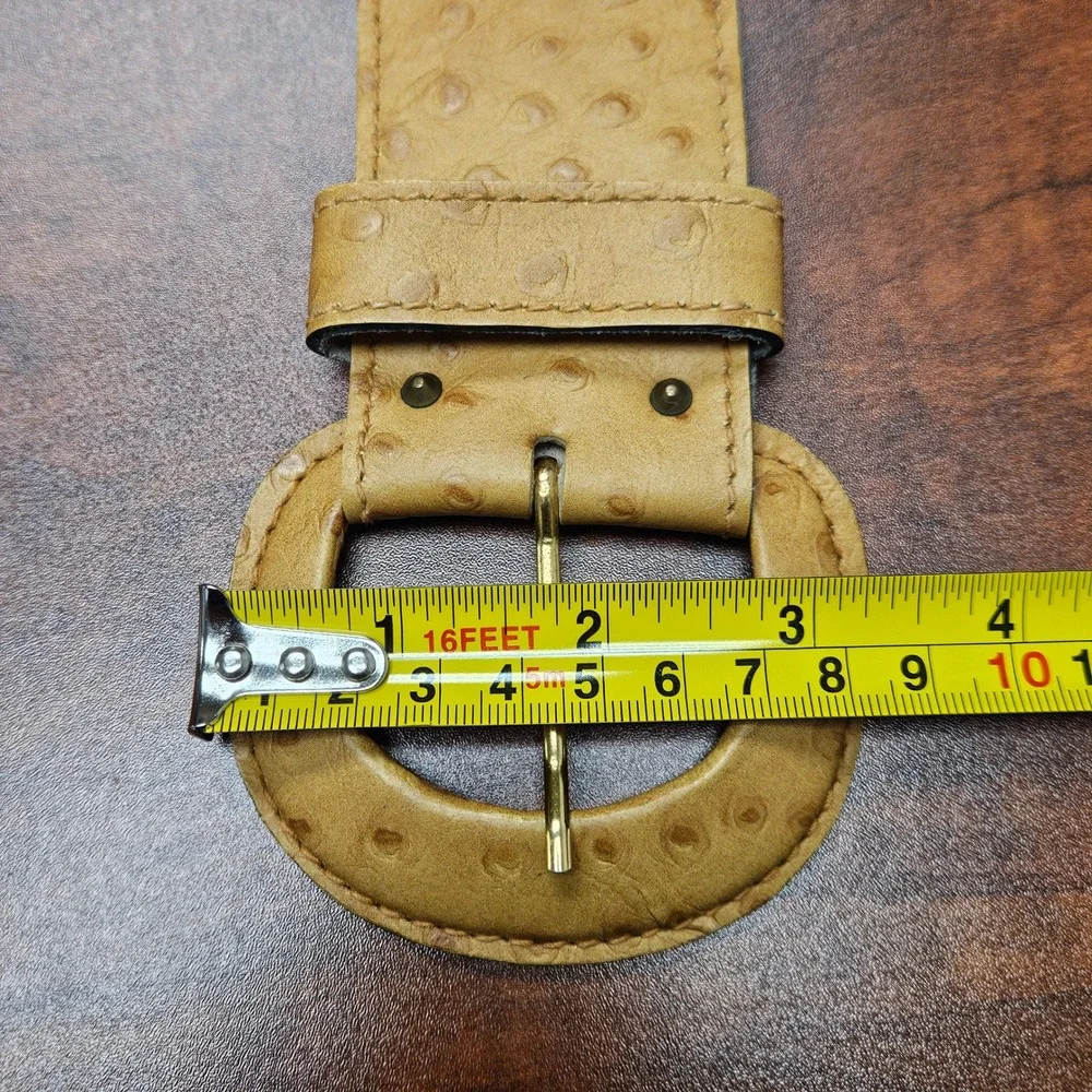 Anne Klein for Calderon Tan Ostrich Embossed Leather Belt Made in USA Size M